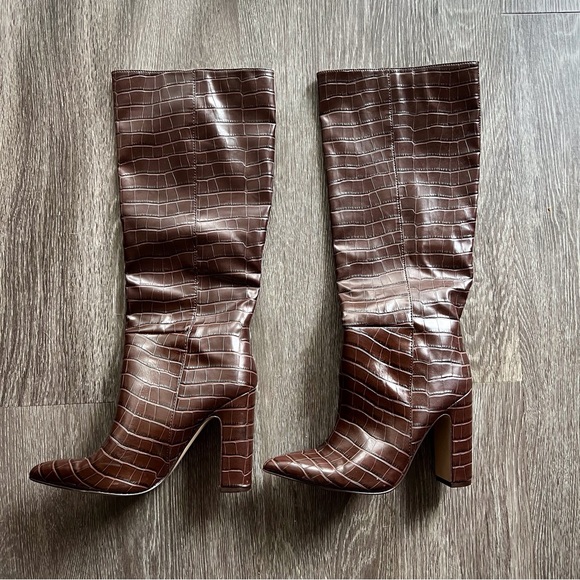 Steve Madden Shoes - Steve Madden Nikitta Croc Leather Embossed Knee High Boots 6.5
